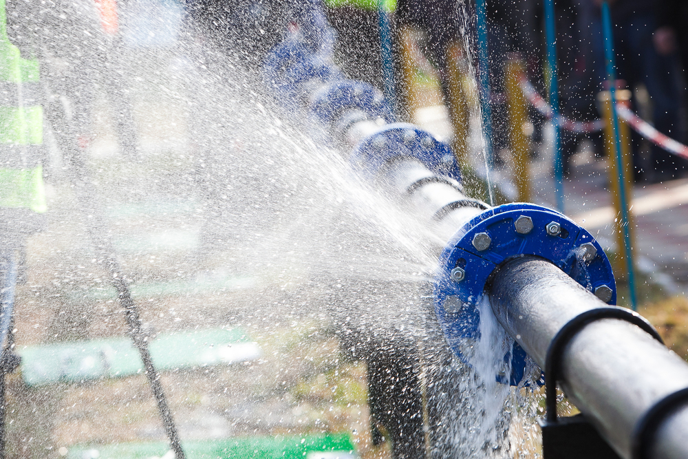Burst pipe with water